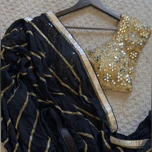 Designer Heavy embroidered mirror work & Gold Embellished Indian Pakistani Sari